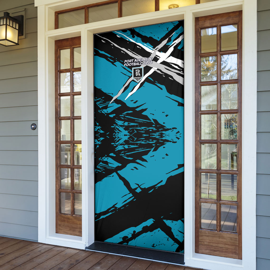 Port Adelaide Football Club Door Cover Power Muscular Mascot Graphic - Abstract Paint Splatter Art