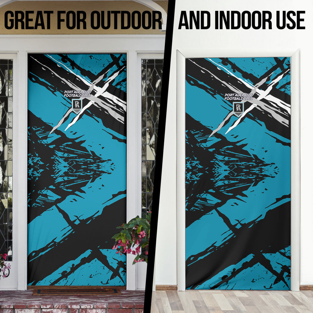 Port Adelaide Football Club Door Cover Power Muscular Mascot Graphic - Abstract Paint Splatter Art