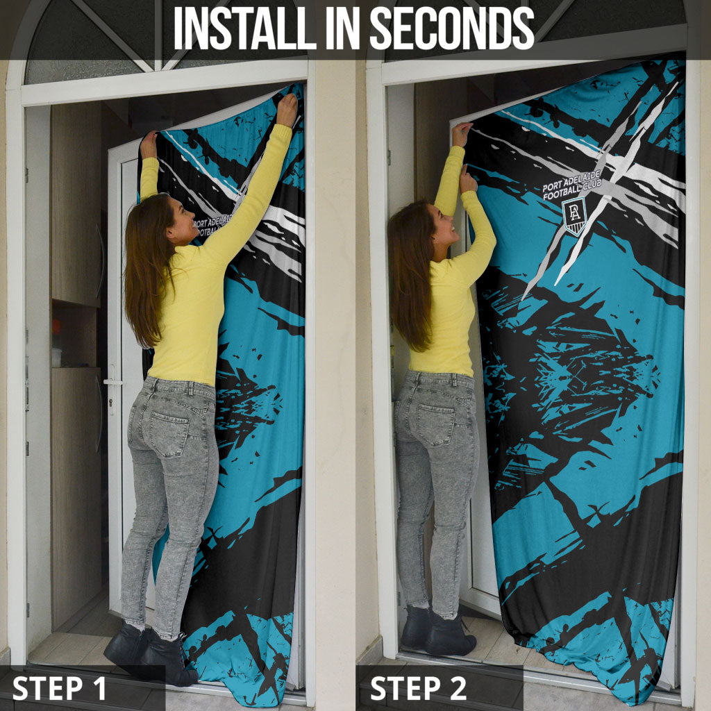 Port Adelaide Football Club Door Cover Power Muscular Mascot Graphic - Abstract Paint Splatter Art