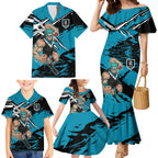 Port Adelaide Football Club Family Matching Mermaid Dress and Hawaiian Shirt Power Muscular Mascot Graphic - Abstract Paint Splatter Art