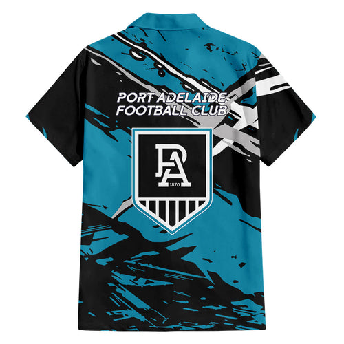 Port Adelaide Football Club Family Matching Mermaid Dress and Hawaiian Shirt Power Muscular Mascot Graphic - Abstract Paint Splatter Art