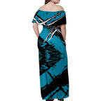 Port Adelaide Football Club Family Matching Off Shoulder Maxi Dress and Hawaiian Shirt Power Muscular Mascot Graphic - Abstract Paint Splatter Art