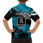 Port Adelaide Football Club Family Matching Off Shoulder Short Dress and Hawaiian Shirt Power Muscular Mascot Graphic - Abstract Paint Splatter Art