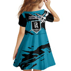 Port Adelaide Football Club Family Matching Off Shoulder Short Dress and Hawaiian Shirt Power Muscular Mascot Graphic - Abstract Paint Splatter Art