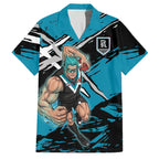 Port Adelaide Football Club Family Matching Off Shoulder Short Dress and Hawaiian Shirt Power Muscular Mascot Graphic - Abstract Paint Splatter Art