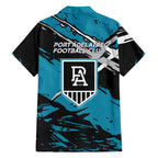 Port Adelaide Football Club Family Matching Off Shoulder Short Dress and Hawaiian Shirt Power Muscular Mascot Graphic - Abstract Paint Splatter Art