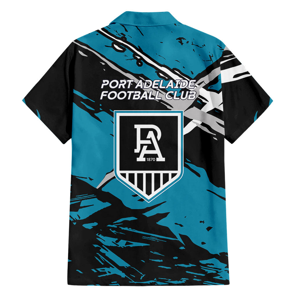 Port Adelaide Football Club Family Matching Off Shoulder Short Dress and Hawaiian Shirt Power Muscular Mascot Graphic - Abstract Paint Splatter Art