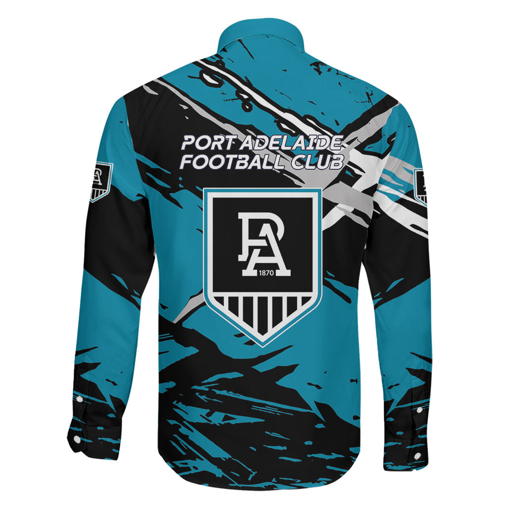 Port Adelaide Football Club Family Matching Off Shoulder Short Dress and Hawaiian Shirt Power Muscular Mascot Graphic - Abstract Paint Splatter Art