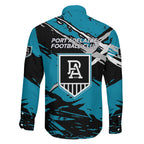 Port Adelaide Football Club Family Matching Off Shoulder Short Dress and Hawaiian Shirt Power Muscular Mascot Graphic - Abstract Paint Splatter Art