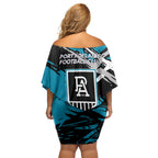 Port Adelaide Football Club Family Matching Off Shoulder Short Dress and Hawaiian Shirt Power Muscular Mascot Graphic - Abstract Paint Splatter Art
