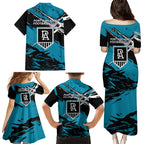 Port Adelaide Football Club Family Matching Puletasi and Hawaiian Shirt Power Muscular Mascot Graphic - Abstract Paint Splatter Art