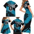 Port Adelaide Football Club Family Matching Short Sleeve Bodycon Dress and Hawaiian Shirt Power Muscular Mascot Graphic - Abstract Paint Splatter Art