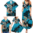 Port Adelaide Football Club Family Matching Summer Maxi Dress and Hawaiian Shirt Power Muscular Mascot Graphic - Abstract Paint Splatter Art