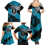 Port Adelaide Football Club Family Matching Summer Maxi Dress and Hawaiian Shirt Power Muscular Mascot Graphic - Abstract Paint Splatter Art
