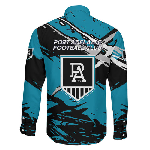 Port Adelaide Football Club Family Matching Summer Maxi Dress and Hawaiian Shirt Power Muscular Mascot Graphic - Abstract Paint Splatter Art