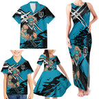Port Adelaide Football Club Family Matching Tank Maxi Dress and Hawaiian Shirt Power Muscular Mascot Graphic - Abstract Paint Splatter Art