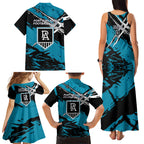 Port Adelaide Football Club Family Matching Tank Maxi Dress and Hawaiian Shirt Power Muscular Mascot Graphic - Abstract Paint Splatter Art