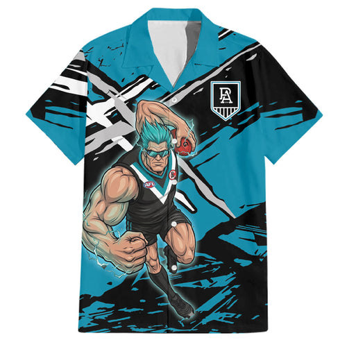 Port Adelaide Football Club Family Matching Tank Maxi Dress and Hawaiian Shirt Power Muscular Mascot Graphic - Abstract Paint Splatter Art