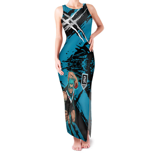 Port Adelaide Football Club Family Matching Tank Maxi Dress and Hawaiian Shirt Power Muscular Mascot Graphic - Abstract Paint Splatter Art