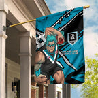 Port Adelaide Football Club Garden Flag Power Muscular Mascot Graphic - Abstract Paint Splatter Art