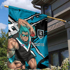 Port Adelaide Football Club Garden Flag Power Muscular Mascot Graphic - Abstract Paint Splatter Art