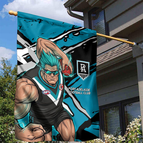 Port Adelaide Football Club Garden Flag Power Muscular Mascot Graphic - Abstract Paint Splatter Art