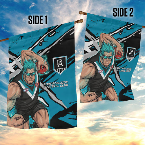 Port Adelaide Football Club Garden Flag Power Muscular Mascot Graphic - Abstract Paint Splatter Art