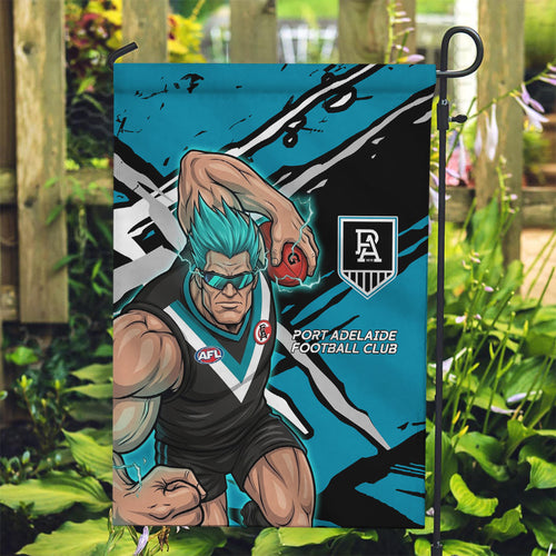 Port Adelaide Football Club Garden Flag Power Muscular Mascot Graphic - Abstract Paint Splatter Art