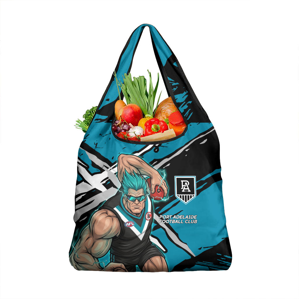 Port Adelaide Football Club Grocery Bag Power Muscular Mascot Graphic - Abstract Paint Splatter Art