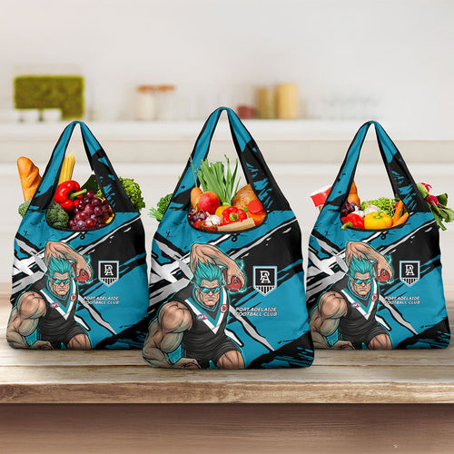 Port Adelaide Football Club Grocery Bag Power Muscular Mascot Graphic - Abstract Paint Splatter Art