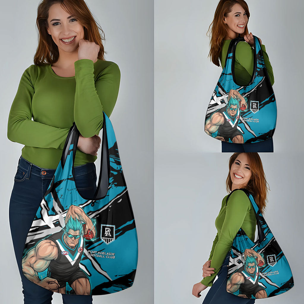Port Adelaide Football Club Grocery Bag Power Muscular Mascot Graphic - Abstract Paint Splatter Art