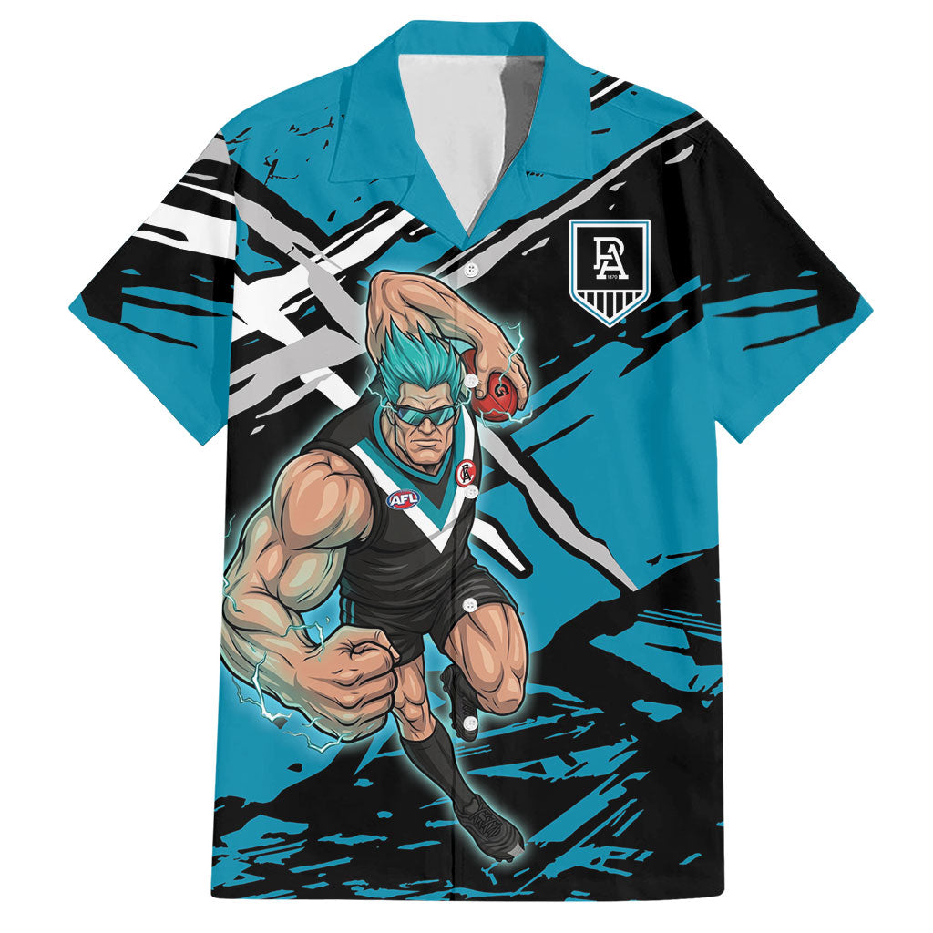 Port Adelaide Football Club Hawaiian Shirt Power Muscular Mascot Graphic - Abstract Paint Splatter Art