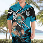 Port Adelaide Football Club Hawaiian Shirt Power Muscular Mascot Graphic - Abstract Paint Splatter Art
