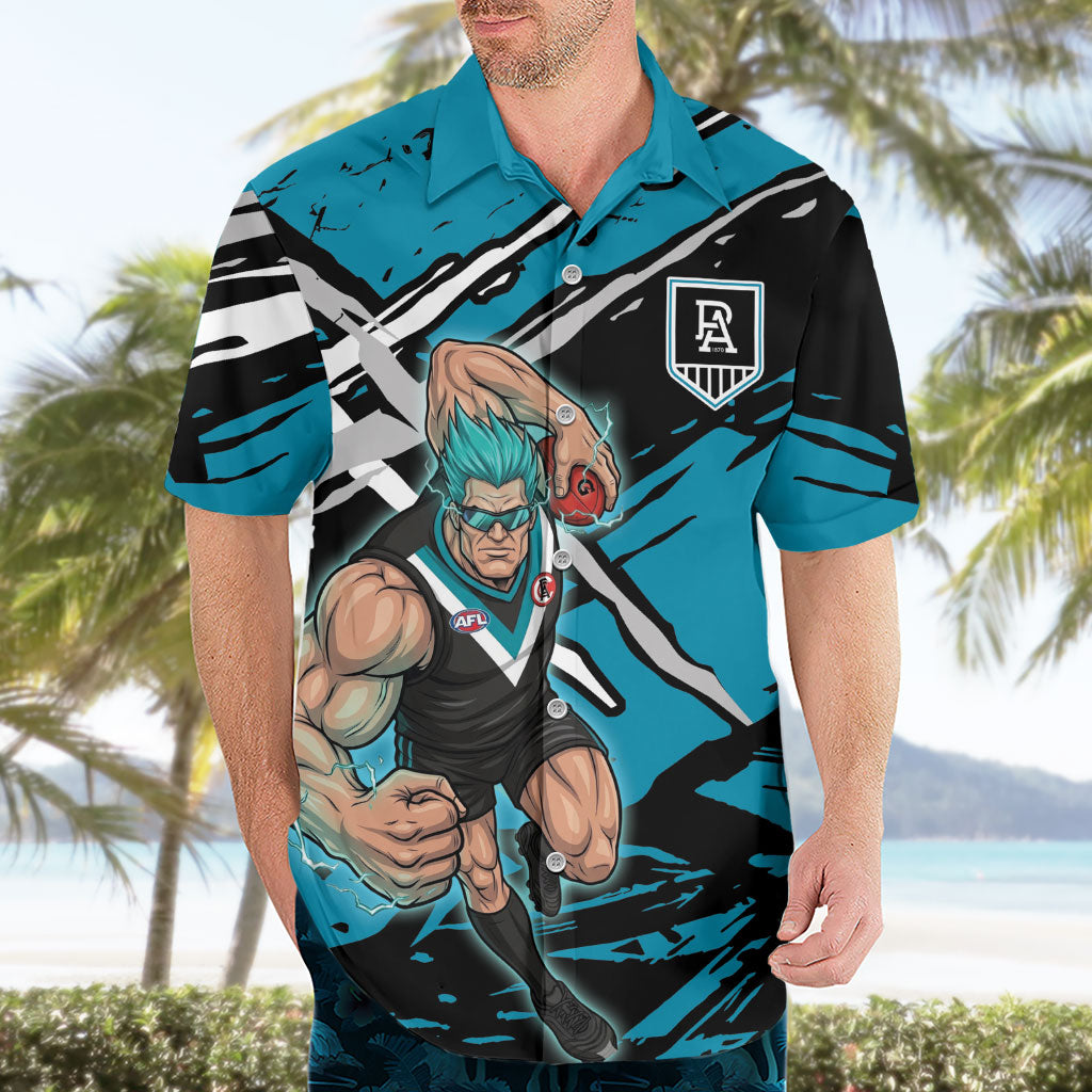 Port Adelaide Football Club Hawaiian Shirt Power Muscular Mascot Graphic - Abstract Paint Splatter Art