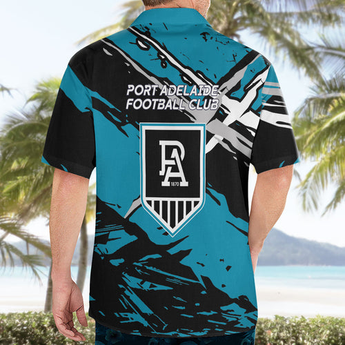 Port Adelaide Football Club Hawaiian Shirt Power Muscular Mascot Graphic - Abstract Paint Splatter Art