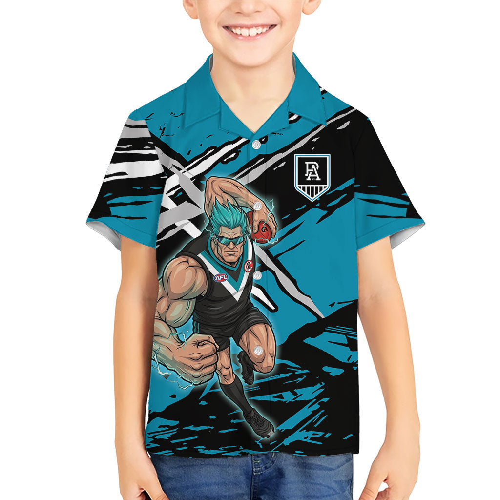 Port Adelaide Football Club Hawaiian Shirt Power Muscular Mascot Graphic - Abstract Paint Splatter Art