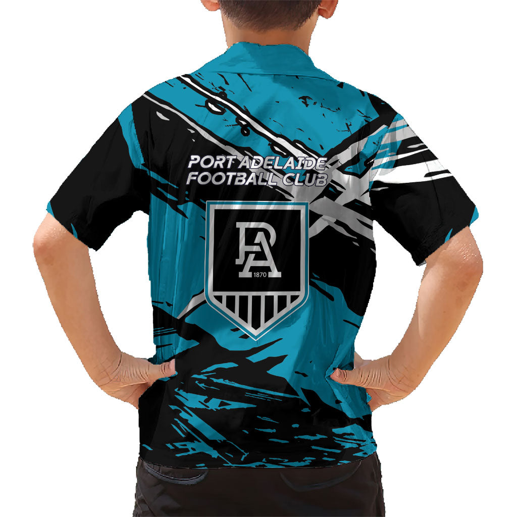 Port Adelaide Football Club Hawaiian Shirt Power Muscular Mascot Graphic - Abstract Paint Splatter Art