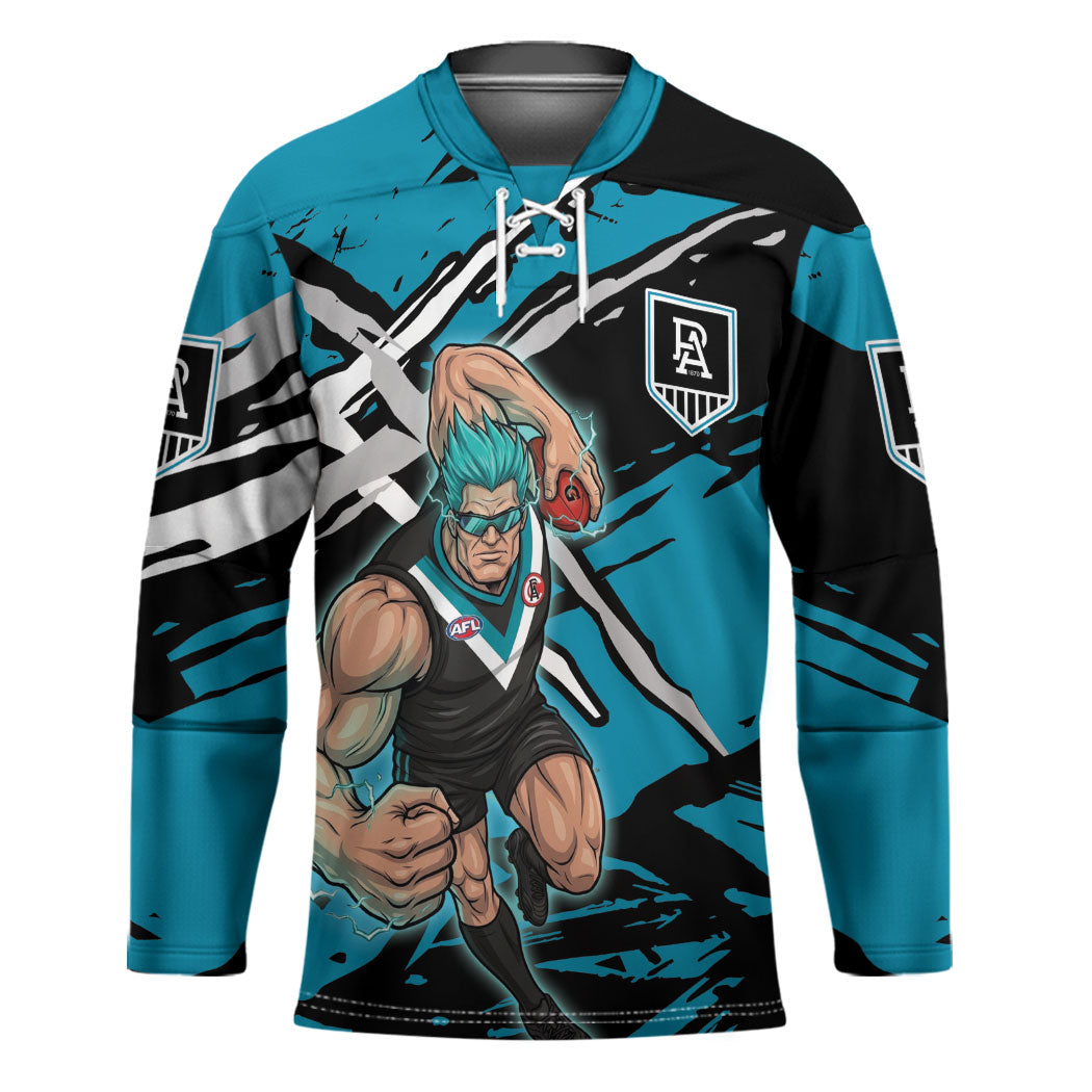 Port Adelaide Football Club Hockey Jersey Power Muscular Mascot Graphic - Abstract Paint Splatter Art