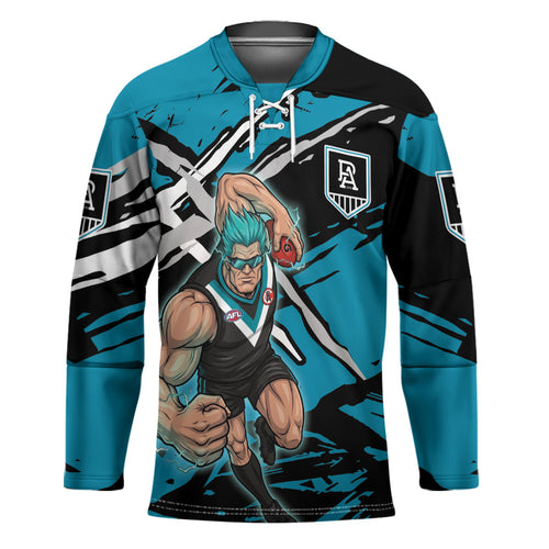 Port Adelaide Football Club Hockey Jersey Power Muscular Mascot Graphic - Abstract Paint Splatter Art
