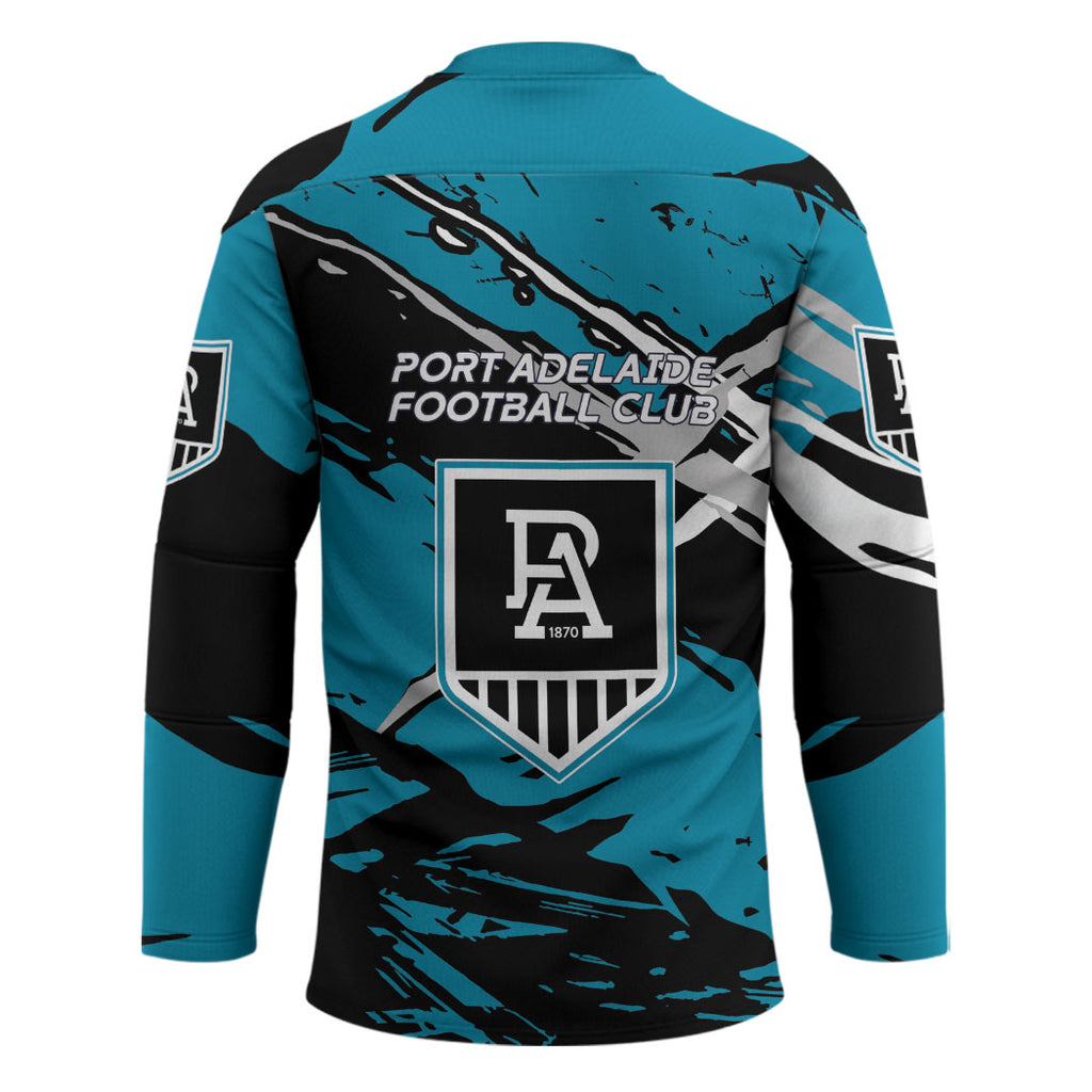 Port Adelaide Football Club Hockey Jersey Power Muscular Mascot Graphic - Abstract Paint Splatter Art