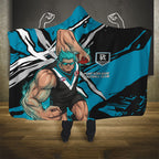 Port Adelaide Football Club Hooded Blanket Power Muscular Mascot Graphic - Abstract Paint Splatter Art