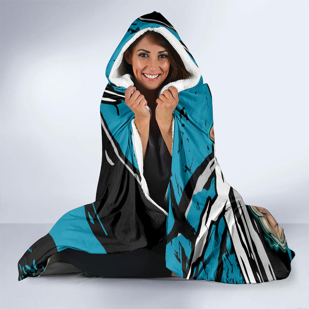 Port Adelaide Football Club Hooded Blanket Power Muscular Mascot Graphic - Abstract Paint Splatter Art