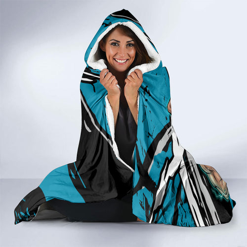 Port Adelaide Football Club Hooded Blanket Power Muscular Mascot Graphic - Abstract Paint Splatter Art