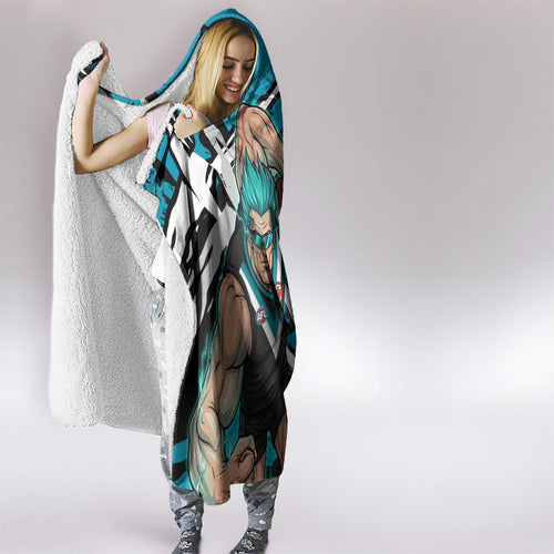 Port Adelaide Football Club Hooded Blanket Power Muscular Mascot Graphic - Abstract Paint Splatter Art