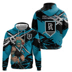 Port Adelaide Football Club Hoodie Power Muscular Mascot Graphic - Abstract Paint Splatter Art