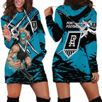 Port Adelaide Football Club Hoodie Dress Power Muscular Mascot Graphic - Abstract Paint Splatter Art