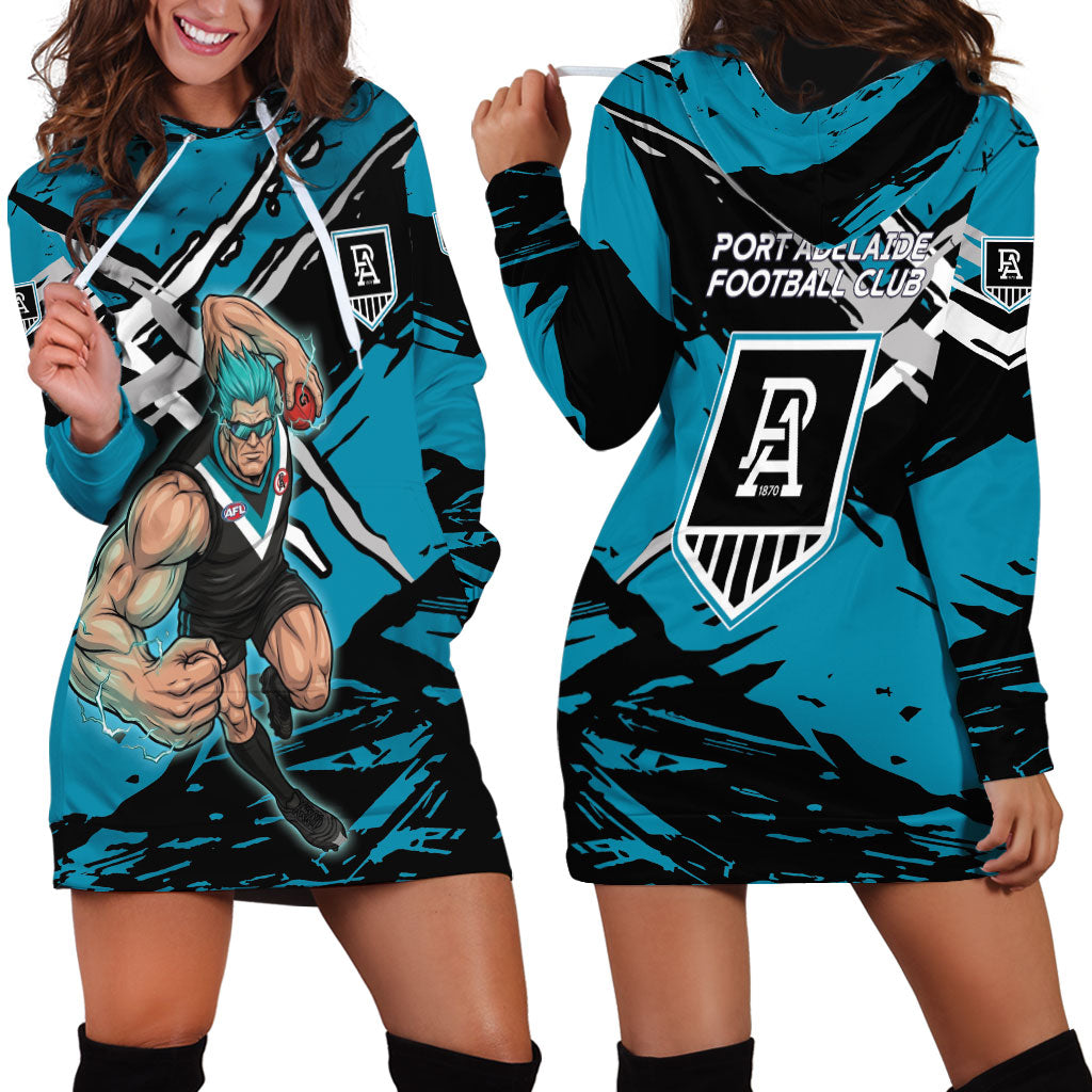 Port Adelaide Football Club Hoodie Dress Power Muscular Mascot Graphic - Abstract Paint Splatter Art