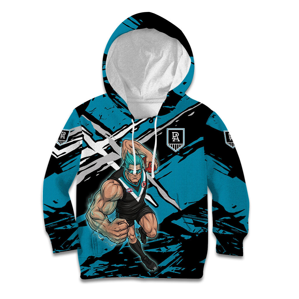 Port Adelaide Football Club Kid Hoodie Power Muscular Mascot Graphic - Abstract Paint Splatter Art