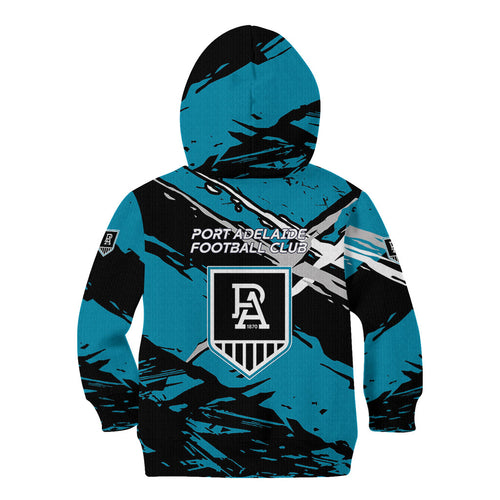 Port Adelaide Football Club Kid Hoodie Power Muscular Mascot Graphic - Abstract Paint Splatter Art