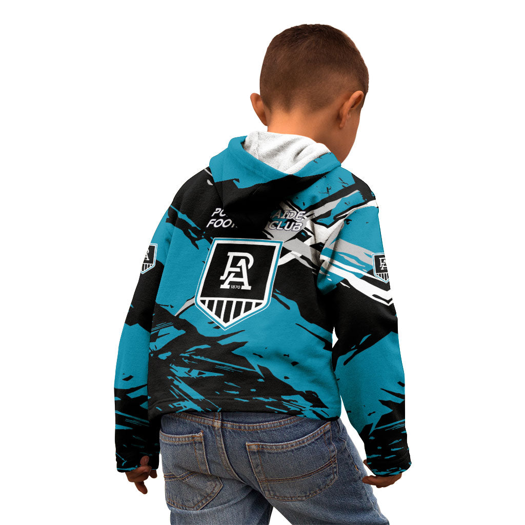 Port Adelaide Football Club Kid Hoodie Power Muscular Mascot Graphic - Abstract Paint Splatter Art